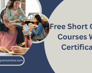 blue and grey modern image with students learning on their laptops and free online courses written on the image
