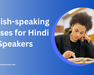 Blue Shape Minimalist Image with Spanish-speaking Courses for Hindi Speakers written on it
